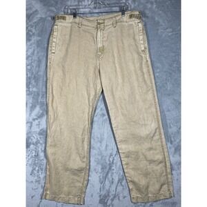 Lucky Brand Dungarees 100% Linen Khaki Pants Mens 36x31 Gene Montesano L-972 KH1